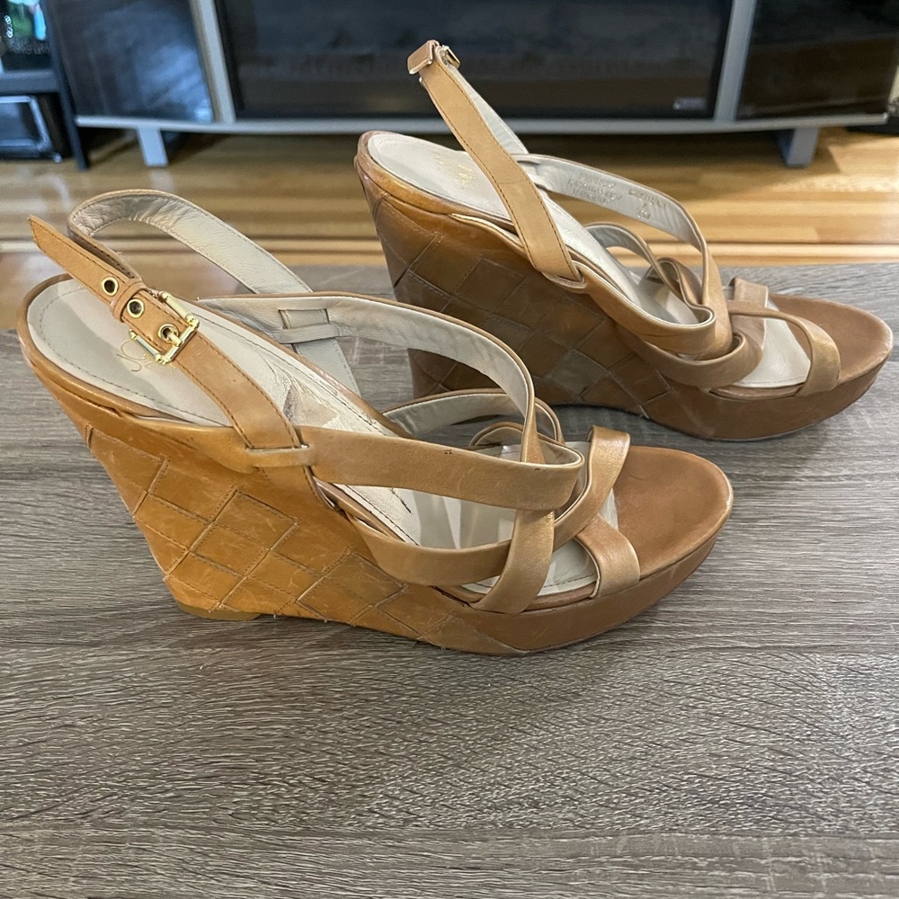 JOAN & DAVID leather wedge sandals Footpads have some cosmetic marking from tag